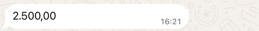 Mensagem do cliente: 2.500,00